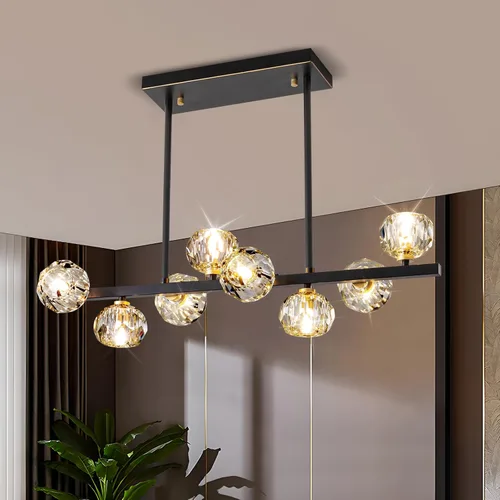 Vista 12 de Lámpara de techo moderna de cristal, lámpara de techo semiempotrada con 4 luces, candelabros Sputnik negros y dorados para dormitorio, comedor