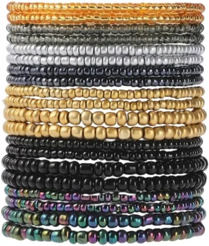 Vista 18 de Fuqimanman2020 18 piezas de pulseras apilables con cuentas estilo boho para mujer, conjunto de tobilleras de cuentas de arroz multicapas coloridas