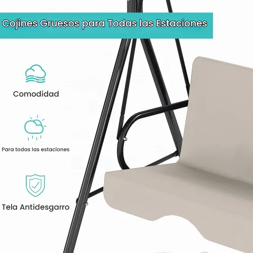Vista 4 de Murago - Silla de columpio para patio al aire libre con dosel ajustable, columpio para patio al aire libre con soporte resistente para 3 personas