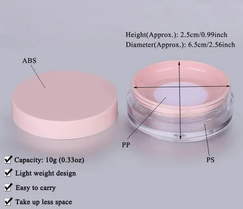 Vista 2 de AKOAK Capacidad de 0.33 onzas líquidas (0.33 oz) sin fugas, de plástico reutilizable, vacío, contenedor compacto, estuche de polvo de maquillaje