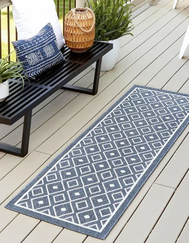 Vista 30 de Unique Loom Outdoor Trellis Collection - Alfombra de área Kafes (2 x 6 pies 1 pulgada, gris/marfil)