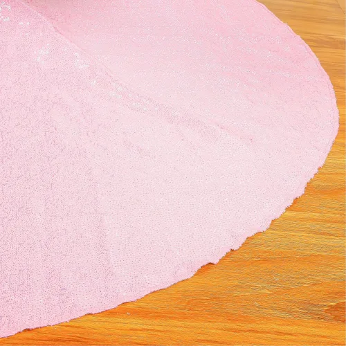 Vista 3 de ShinyBeauty Falda de árbol de Navidad rosa claro de 24 pulgadas, falda de lentejuelas para lápices/mini árboles, cubierta navideña para Año Nuevo