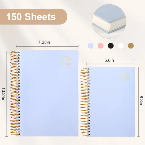Vista 2 de Yoment Cuaderno pequeño en espiral, 300 páginas, cuadernos en espiral de tapa dura, cuaderno de 5.5 x 7.5 pulgadas, cuaderno de rayas