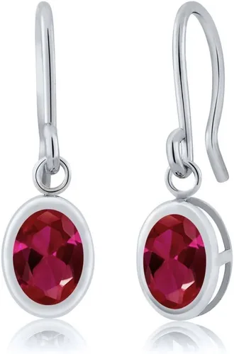 Vista 57 de Gem Stone King Aretes colgantes de plata de ley 925 de 0.276 x 0.197 in con piedra natal ovalada de alambre francés para mujer