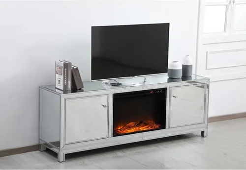 Vista 5 de Elegant Decor Reflexion - Soporte de TV para televisores de hasta 65" con chimenea de madera en color plateado