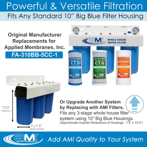 Vista 2 de Applied Membranes Inc. Reemplazo de cartucho de filtro de agua de 3 etapas para toda la casa, incluye cartuchos de filtro de sedimentos, carbono