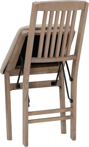 Vista 18 de Linon Keira - Juego de 2 sillas plegables de madera rústica natural con asiento tapizado beige y respaldo de misión