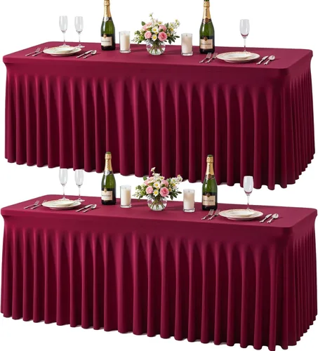 Vista 18 de Paquete de 2 manteles color azul bebé para mesas rectangulares de 6 pies, mantel ajustable de elastano, fundas de mesa elásticas de 6 pies, manteles