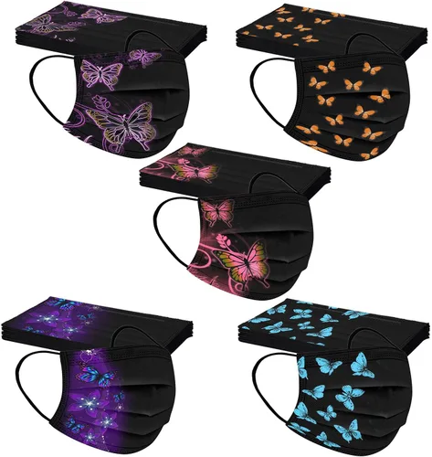 Vista 3 de ROTORS 50 cubrebocas desechables de mariposa para adultos, transpirables, desechables, con diseños de mariposas (Estilo-20)