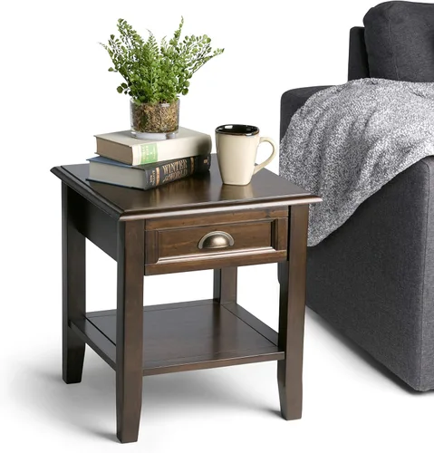 Vista 4 de SIMPLIHOME Burlington - Mesa auxiliar cuadrada de transición de madera maciza de 18 pulgadas de ancho, color marrón caoba para sala de estar