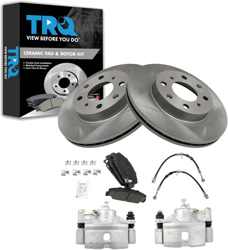 Vista 61 de TRQ Juego de pastillas de freno delanteras y rotores de cerámica, pinzas, mangueras, compatibles con Honda Odyssey 2005-2010