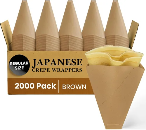 Vista 9 de Friteshop Eco Brown - Envolturas de crepé japonesas, conos desechables seguros para alimentos para crepes, postres, recipientes de papel resistentes