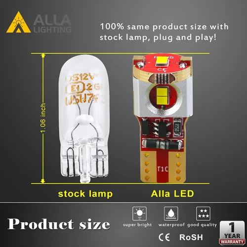 Vista 6 de Alla Lighting Bombillas LED 168 194 T10 rojo súper brillante 175 2825 W5W 192 2821 ZS SMD 12V luces interiores para automóviles, camiones mapa