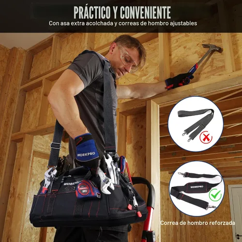 Vista 4 de WORKPRO W081022A - Bolsa de almacenamiento de herramientas de boca ancha con base de goma resistente al agua, 16 pulgadas