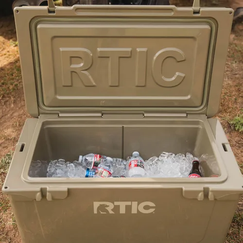Vista 6 de RTIC - Hielera ultra resistente portátil de 65 cuartos de galón, tipo baúl, con aislamiento, para playa, bebidas, camping, picnic, pesca, barco Gris