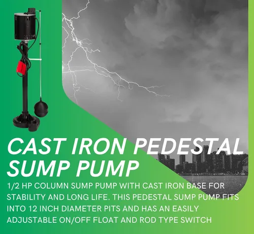 Vista 2 de Star 5CHD ½ HP Bomba de sumidero de pedestal de hierro fundido con interruptor de varilla flotante de encendido/apagado ajustable, bomba de columna