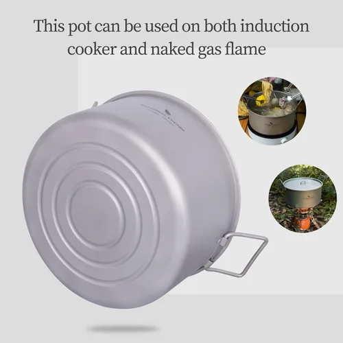 Vista 5 de Boundless Voyage Olla de cocina de titanio de 5L con tapa y mango plegable, olla grande para sopa para acampar al aire libre, senderismo, picnic