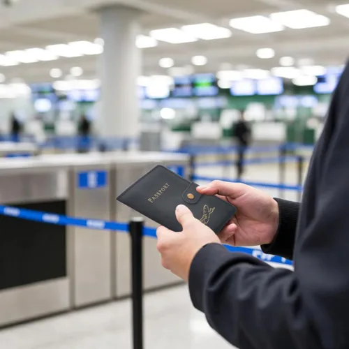 Vista 4 de Soporte para pasaporte con múltiples ranuras para tarjetas, funda para pasaporte con bloqueo RFID, elegante diseño unisex para hombres y mujeres