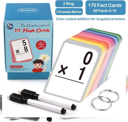 Vista 7 de Tarjetas flash de multiplicación para 3er grado – 175 tarjetas flash matemáticas – Times Table Flash Cards – Todos los hechos 0-12 codificados por