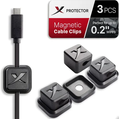 Vista 7 de X-Protector - 2 pares de soportes magnéticos para cables - Clips de cable premium - Soporte de cable autoadhesivo para automóvil - Organizador