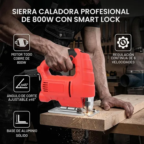 Vista 7 de Sierra de calar con cable, kit de herramientas de sierra de calar eléctrica de 800 W con 6 velocidades 0-2800 RPM, corte biselado de 0° a 45°