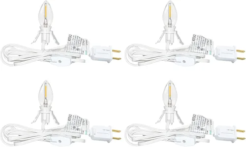 Vista 9 de 4 juegos de cable de accesorios con una bombilla, cable blanco de 6 pies con certificación UL, luces de aldea de Navidad con enchufes de interruptor