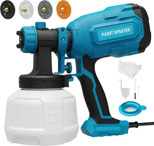 Vista 8 de Pulverizador de pintura, pistola de pulverización HVLP de 700 W con 4 boquillas de latón y 3 patrones, pistola de pintura con ancho de pulverización
