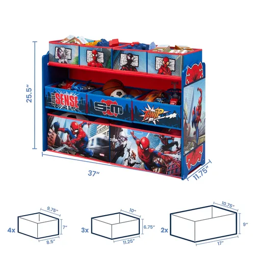 Vista 5 de Organizador de juguetes Marvel Spider-Man Deluxe con diseño de 9 cubos y almacenamiento por Delta Children, certificado Greenguard Gold