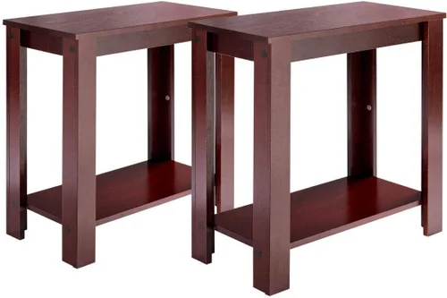 Vista 12 de Giantex Narrow End Table, 2-Tier Side Table with Open Storage Shelf, Retro Wood Sofa Table Bedside Tables for Small Spaces, Slim Nightstand for