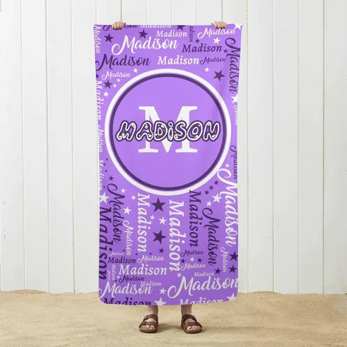 Vista 37 de MyPupSocks Toalla de playa personalizada – Toalla de piscina personalizada de piñas – Morado Personaliza con tu nombre