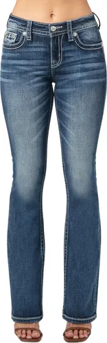 Vista 2 de Miss Me Jeans de invierno de tiro medio para mujer con corte de bota adornados