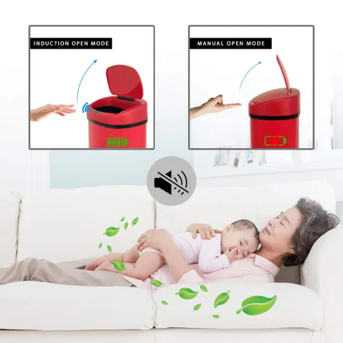 Vista 5 de Dkeli Basurero para cocina, baño, dormitorio, hogar, oficina, automático, sin tacto, de alta capacidad, con tapa, acero inoxidable cepillado, cubo