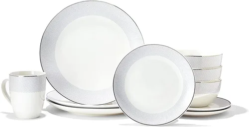 Vista 4 de Adrienne - Juego de vajilla redonda – Juego de vajilla de porcelana de 16 piezas con 4 platos llanos, 4 platos de ensalada, 4 cuencos y 4 tazas