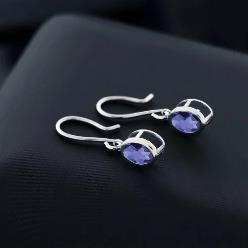 Vista 163 de Gem Stone King Aretes colgantes de plata de ley 925 de 0.276 x 0.197 in con piedra natal ovalada de alambre francés para mujer