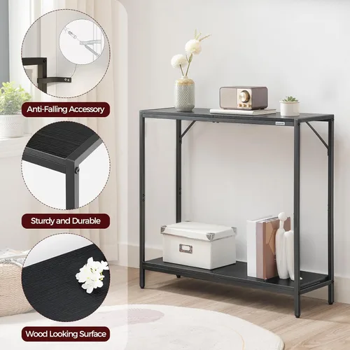 Vista 7 de MAHANCRIS Mesa consola, mesa de entrada de 2 niveles, detrás de la mesa del sofá, estilo industrial, resistente y estable, para sala de estar