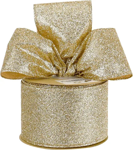 Vista 8 de HUIHUANG - Cinta de Navidad de champán con alambre, cinta metálica con purpurina brillante de 2-1/2", para árbol, lazos, suministros para coronas