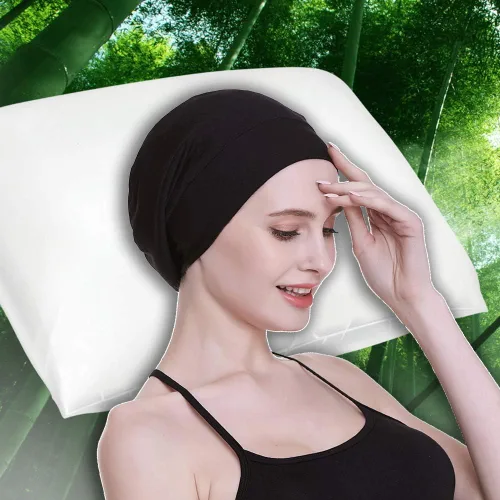 Vista 6 de Gorro de dormir con forro de satén de seda, interior de 0.748 in, 100% seda de morera, viscosa exterior natural transpirable para el cabello