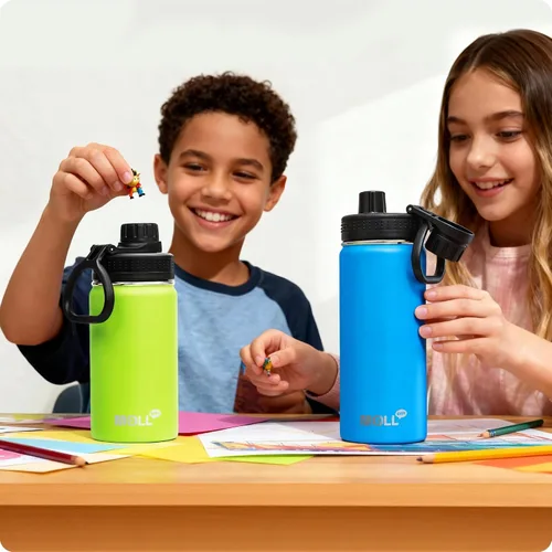 Vista 7 de Botella de agua de 12 oz para niños de acero inoxidable con aislamiento al vacío de boca ancha Botella de agua deportiva - Pequeña botella de agua