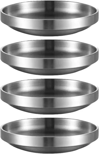Vista 8 de Incauca Platos de salsa de soja de acero inoxidable de 3.5 pulgadas, mini cuencos de doble pared para chips y salsas, moldes de salsa, tazas