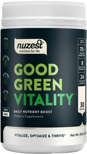 Vista 10 de Nuzest Greens Powder Good Green Vitality - Vitaminas, minerales y superalimentos - Suplemento multivitamínico vegano 0.35 oz (paquete de 5)