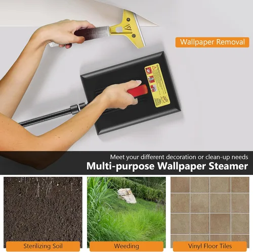 Vista 4 de Goplus Limpiador de papel pintado vaporizador sin químicos para eliminación de papel tapiz con manguera de 10 pies y placa de vapor grande