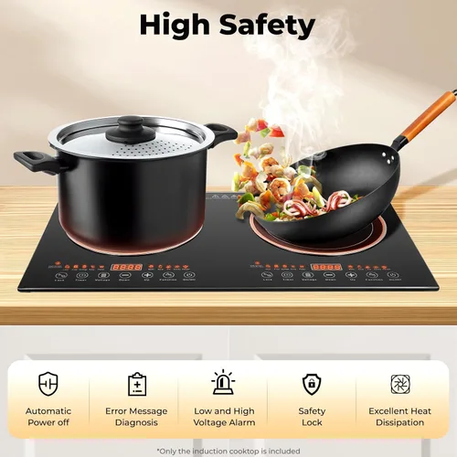 Vista 5 de Cocina de inducción eléctrica – Portátil de 2200 W, 8 niveles de cocina eléctrica de inducción dual para encimera, quemador doble apto para hierro
