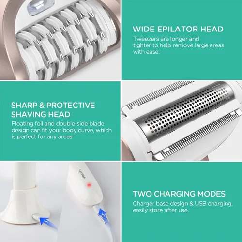 Vista 5 de VOYOR Depiladora para mujer, depiladora 3 en 1 para mujeres, depiladora depiladora para piernas y brazos con 30 pinzas, afeitadora eléctrica