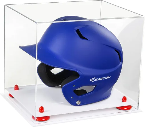 Vista 135 de Better Display Cases Vitrina acrílica para casco de bateo de béisbol con espejo, elevadores rosados, montaje en pared y base de espejo (V22/A012)