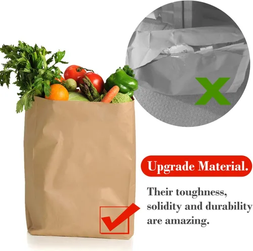 Vista 2 de BagDream Bolsas de comestibles de 12 x 7 x 17 pulgadas, 100 bolsas de papel kraft marrón resistente, bolsas de papel reciclable duraderas