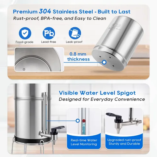 Vista 6 de LCF 𝐒𝐢𝐥𝐯𝐞𝐫 𝐈𝐨𝐧𝐬 Sistema de Filtro de Agua por Gravedad Mejorado, Alternativa Confiable al Sistema de Filtro de Agua Berkey, Estándar NSF/ANSI
