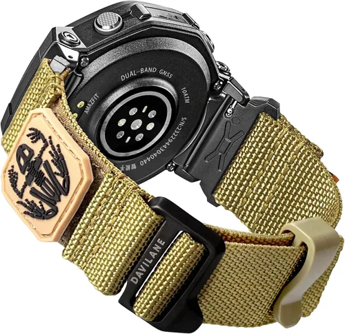 Vista 11 de Correa de reloj de nailon de 0.866 in compatible con Amazfit T-Rex 3, diseño de parches militares, resistente correa de repuesto deportiva