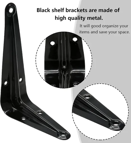Vista 4 de Uenhoy Paquete de 10 soportes de estante negros de 4 x 3 pulgadas, soportes flotantes de metal resistentes para montaje en pared, soportes