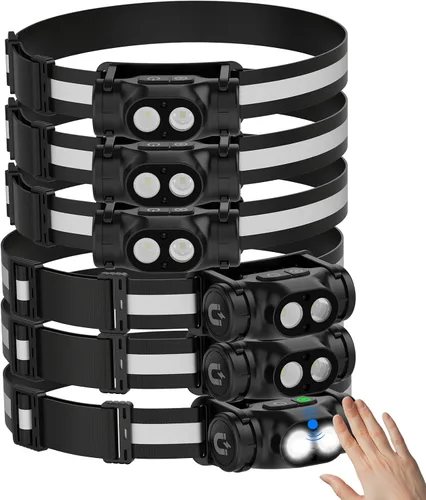 Vista 11 de Linterna frontal recargable 3 piezas, lámpara de cabeza LED de alto lúmen brillante con sensor de movimiento, 4 modos, imán, linterna desmontable