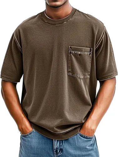 Vista 5 de Men's Summer Vintage Tops Casual Stylish Short Sleeve Crewneck T Shirts Lightweight Basic Tee Shirts with Pocket